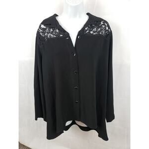 Blanque Women's Black Button Up‎ Top Size 1 Lace Back Made in USA Polyester mix